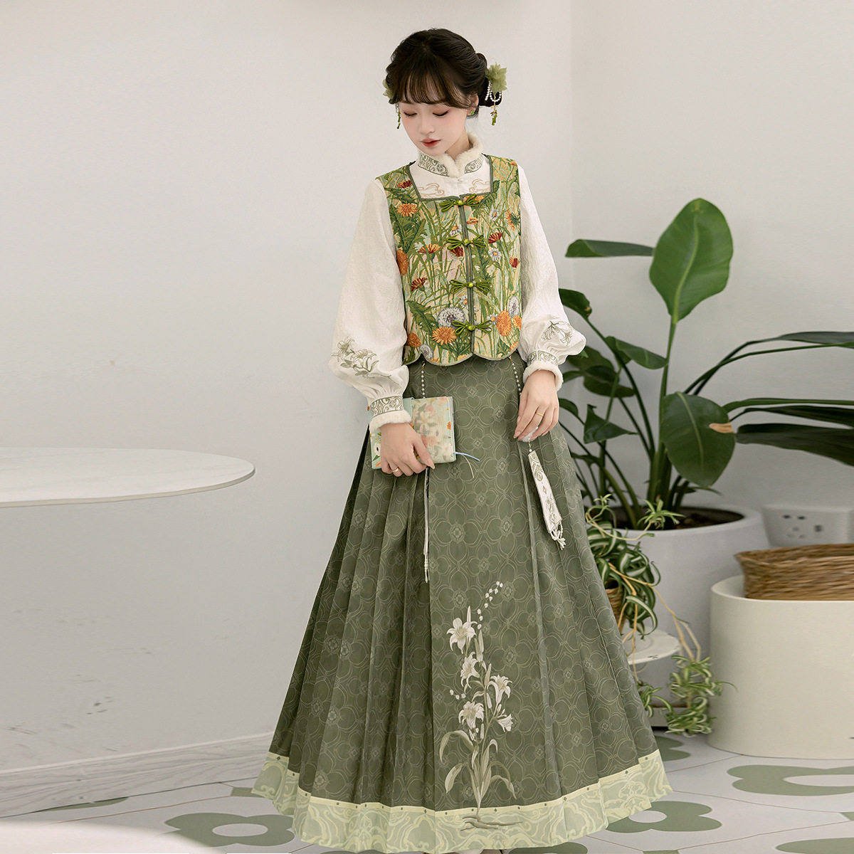 原创绿野仙踪汉服女中国风改良汉元素马甲衬衣半裙套装两件套装