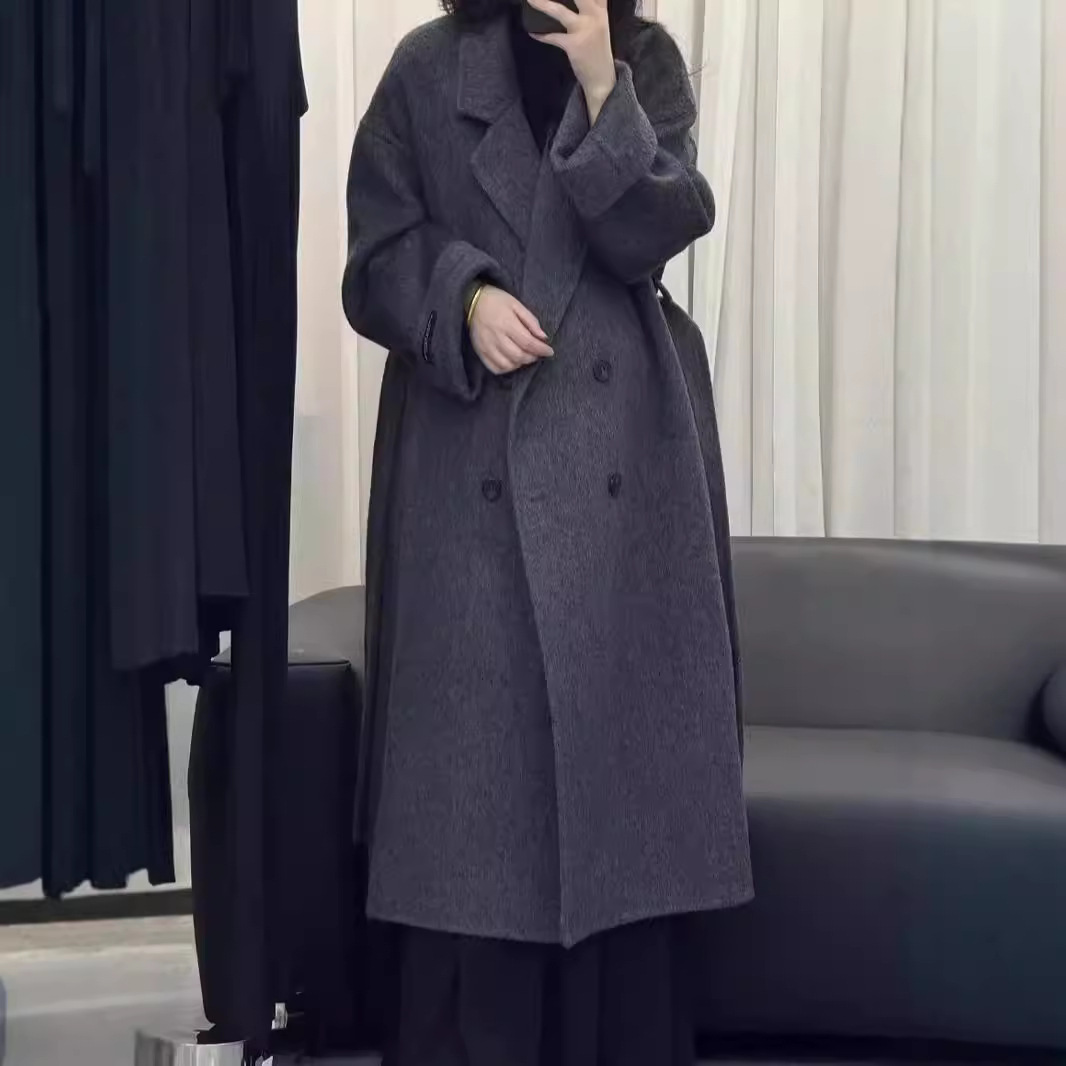 新款秋冬长款双面羊毛大衣女韩系双排扣腰带宽松加厚保暖毛呢外套
