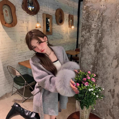 名媛小香风大衣女短款收腰小个子富家千金双面羊绒外套