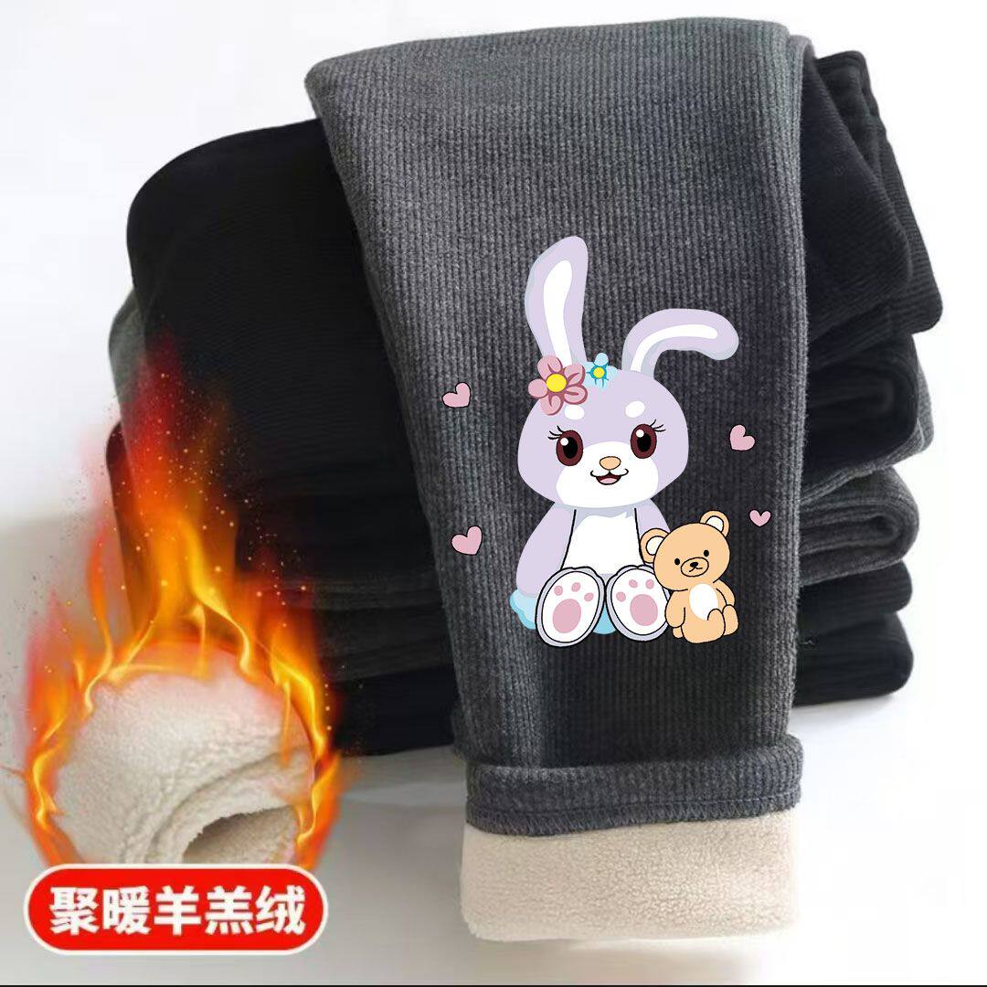 冬季女童羊羔绒加厚保暖打底裤