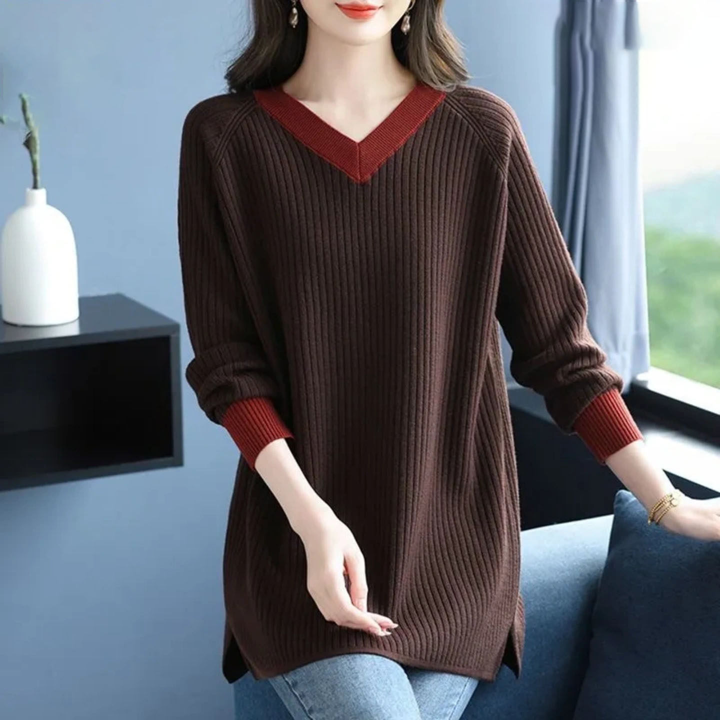 300斤大码时髦宽松遮肉休闲显瘦针织衫胖mm拼色长袖V领拼接毛衣女,女装/女士精品,毛针织衫,淘宝优惠券,粉丝福利购,淘宝优惠卷