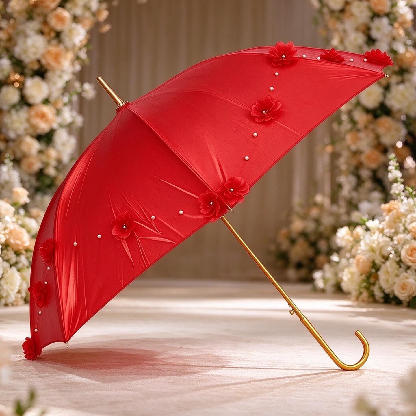 喜庆结婚雨伞新娘伞大红色出嫁长柄雨伞陪嫁红伞婚庆婚礼喜庆婚伞