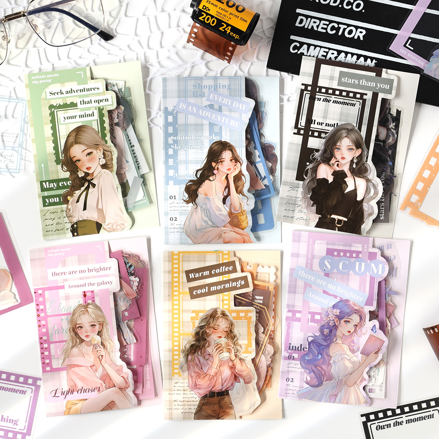 胶片回忆系列防水PET贴纸包25张人物边框文字手账DIY装饰素材贴画