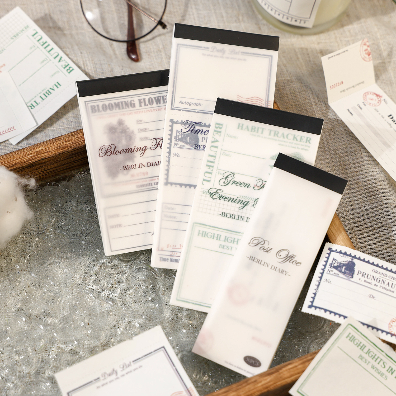 柏林日记系列特种纸便签本50张入 基础票据边框手账书写打底背景