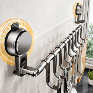 厨房吸盘三角区伸缩挂杆锅铲挂钩置物架厨具壁挂式多功能收纳神器