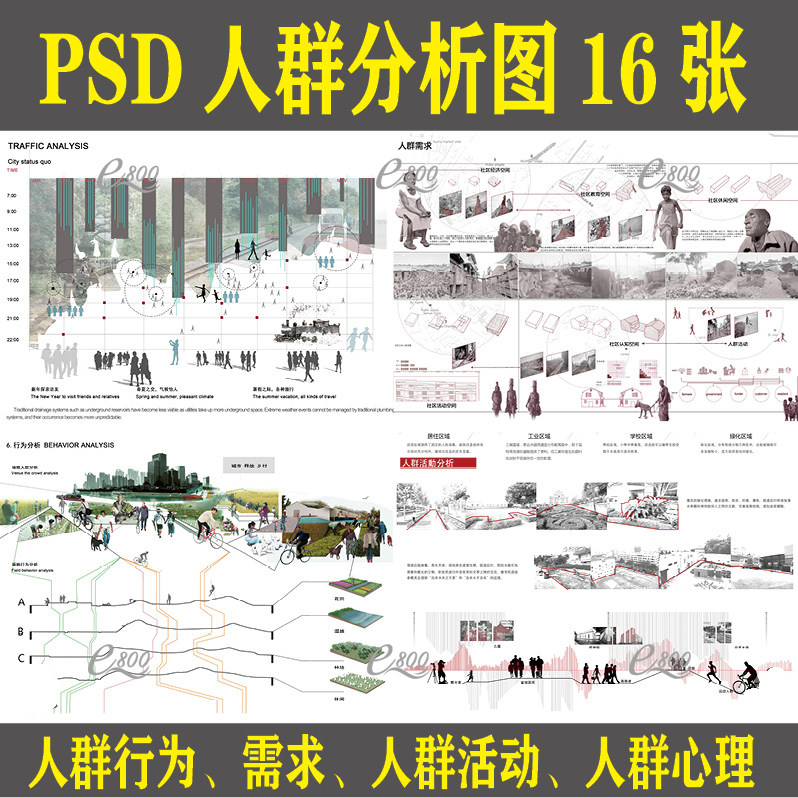 景观规划建筑ps人群分析图竞赛风人群需求行为活动psd分层素材
