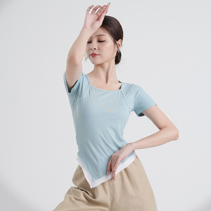 日本无印MUJIE夏秋专业中国古典舞蹈练功服女成人修身短袖袖上衣