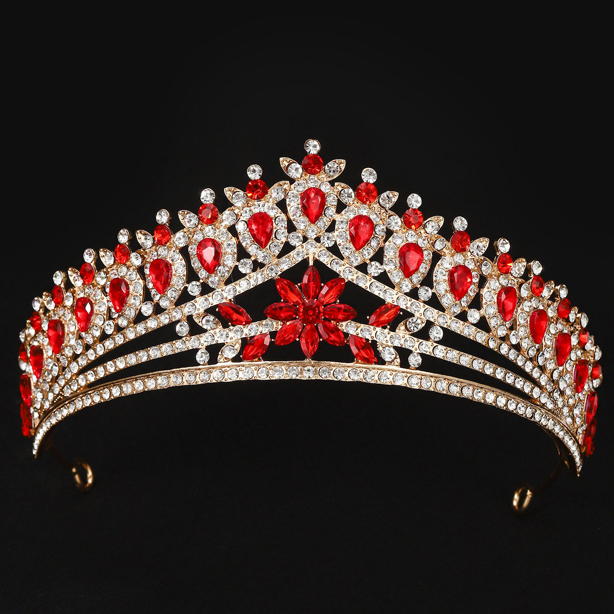 日本品质奢华新娘水钻皇冠公主王冠百搭生日头饰婚纱红色礼服水晶