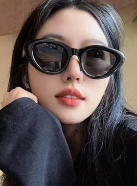日本品质小红书达人爆款猫眼墨镜女素颜黑色复古椭圆显脸小防紫外