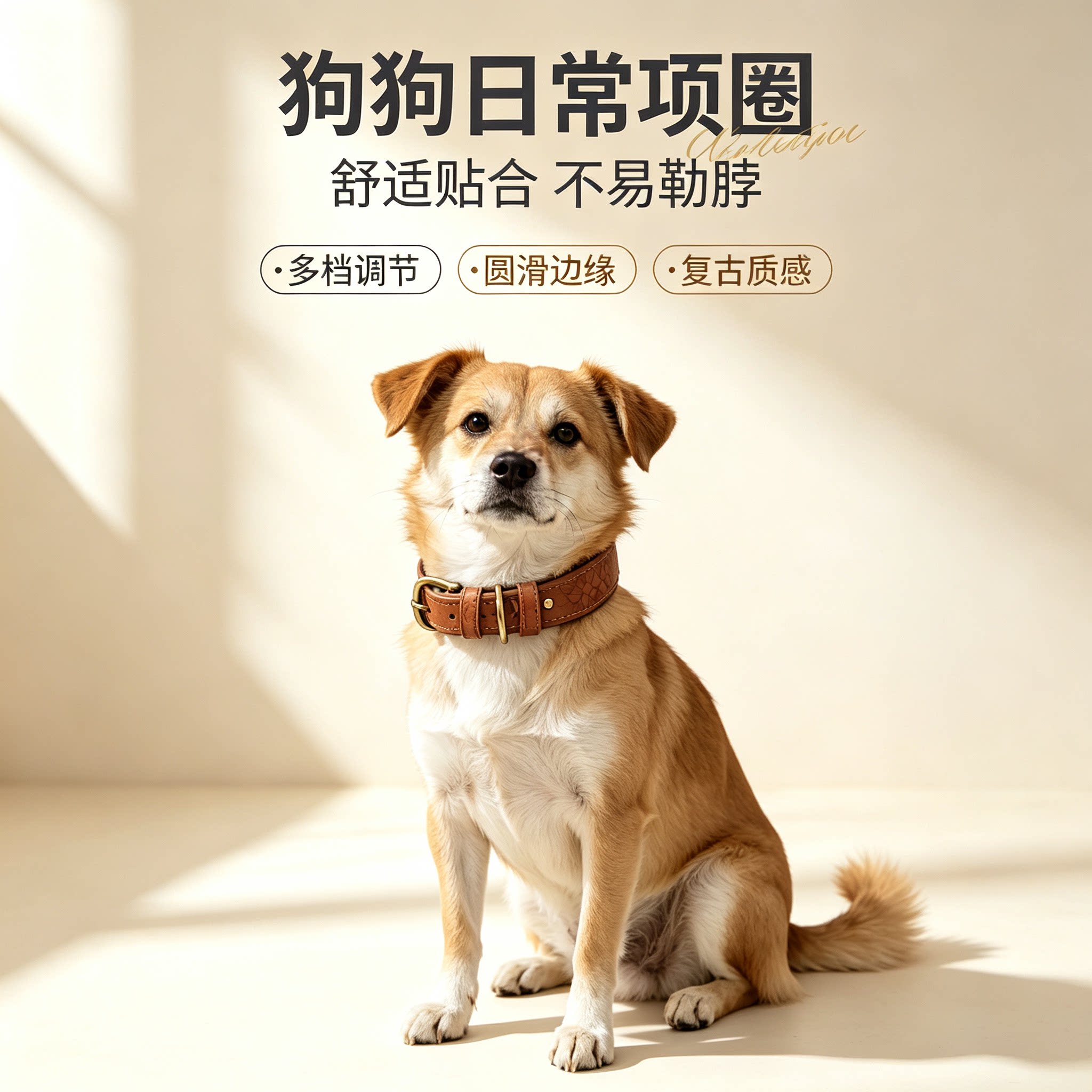 狗狗项圈PU皮革压花宠物项圈中项圈/肩带
