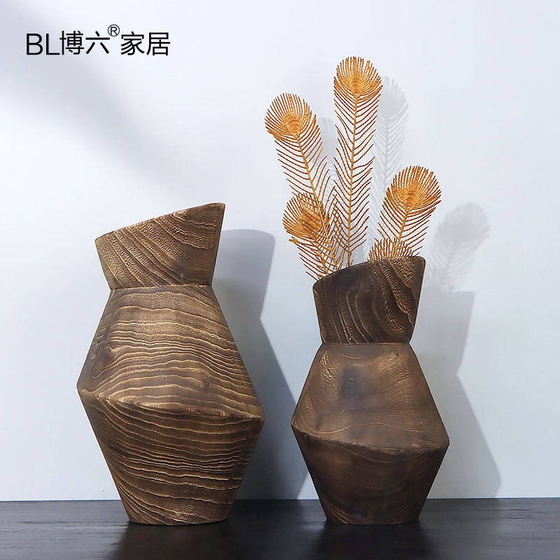 手工实木创意大号花桶摆件装饰品