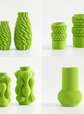 现代北欧创意荧光绿色陶瓷花器3D打印花瓶干花插电视柜装饰品摆件