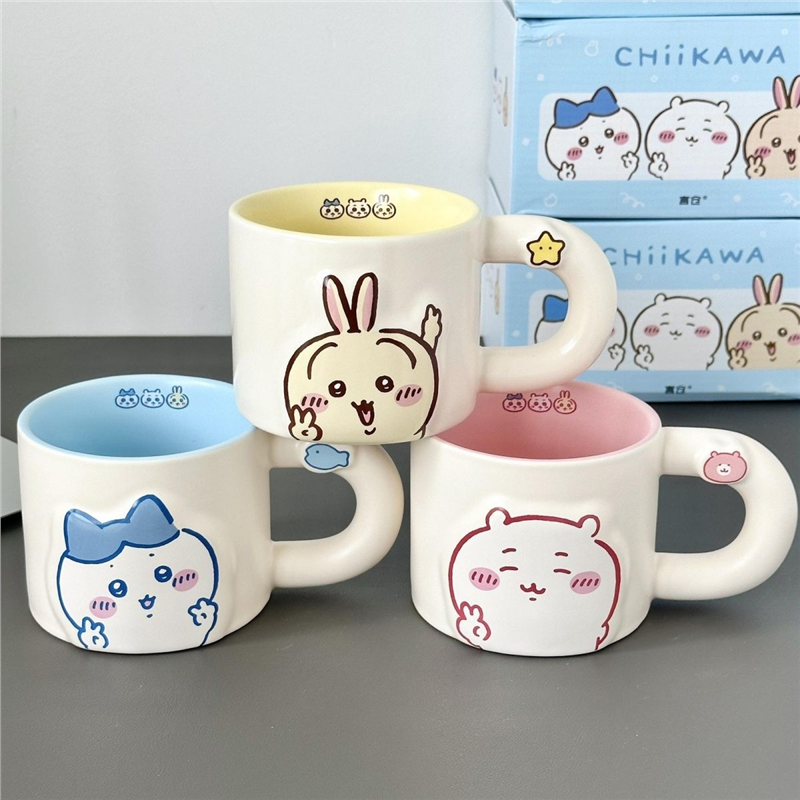 新款chiikawa吉伊卡哇乌萨奇小八创意可爱卡通家用陶瓷水杯马克杯