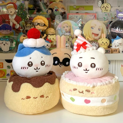 日本正版chiikawa吉伊生日蛋糕小八焦糖布丁玩偶乌萨奇公仔礼物