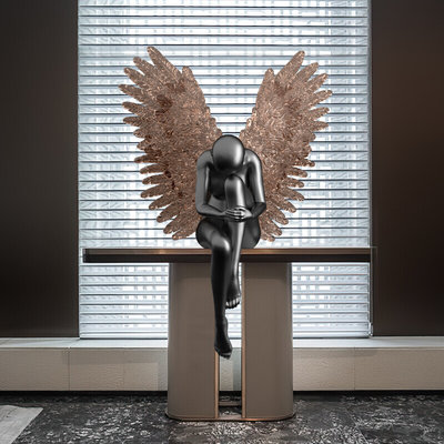 高档现代创意雕塑摆件落地天使人物酒店大堂艺术品样板房客厅摆件