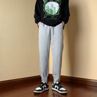 灰色纯棉运动裤男春夏款宽松束脚卫裤薄款九分裤男士休闲裤长裤子