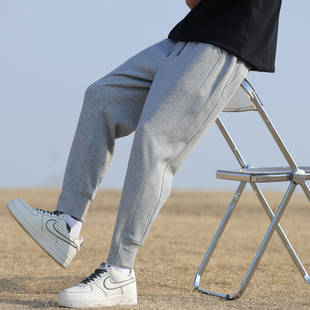 灰色运动裤男秋冬款新款加绒加厚九分裤宽松束脚男士卫裤休闲裤子