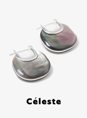 Céleste 黑色贝母耳环小众设计高级感复古气质方形S925银针耳饰