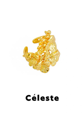 Céleste宽面镂空繁花开口戒指女