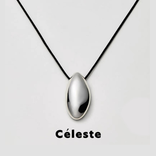 极简冷淡风水滴吊坠项链女小众设计百搭黑色皮绳毛衣链 Céleste