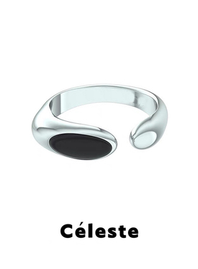 Céleste 黑曜石圆形开口戒指小众设计高级中性风简约百搭食指戒