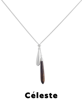 Céleste木质双水滴吊坠项链女