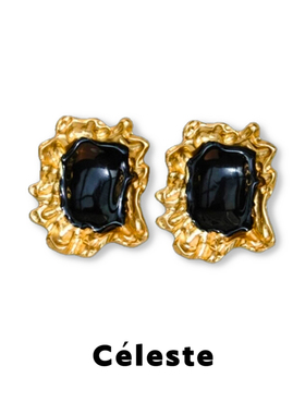 Céleste 黑镜系列黑色珐琅耳钉小众设计高级感气质复古金色耳环