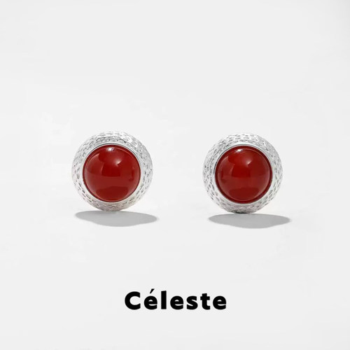 Céleste红玛瑙圆形耳钉女