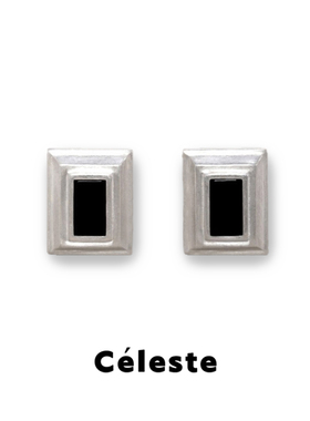 Céleste 方形黑色珐琅耳钉女小众设计复古百搭磨砂质感银针耳环