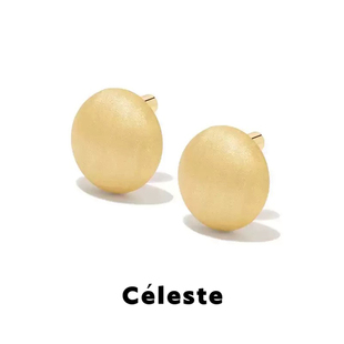 手工拉絲金色蛋圓球耳釘女輕奢高級感百搭S925銀針耳環 Céleste