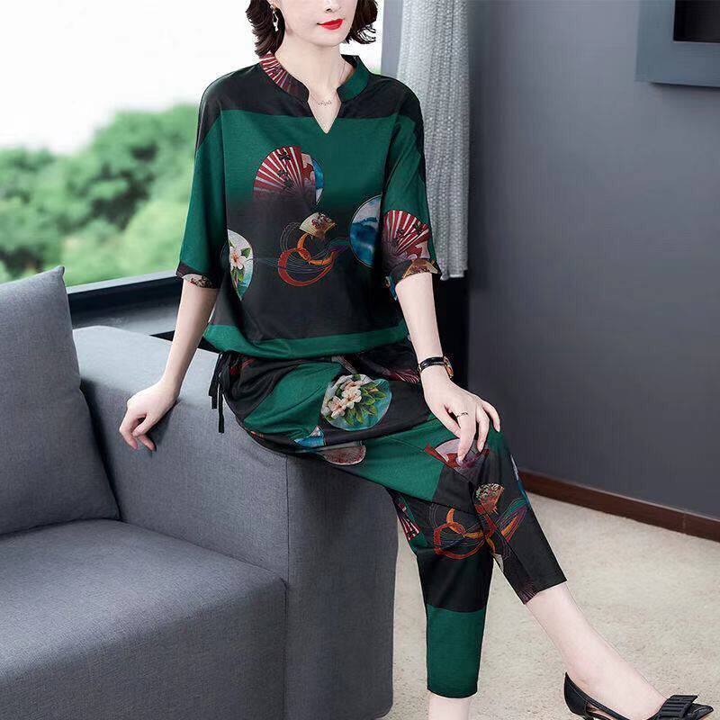 套装大码女装中老年夏季两件套2021新款时尚五分袖哈伦裤套装|msdalam kategori Butik wanita / wanita, wanita pertengahan umur - dari Buy2taobao.com untuk memberikan perkhidmatan ejen Taobao profesional membeli