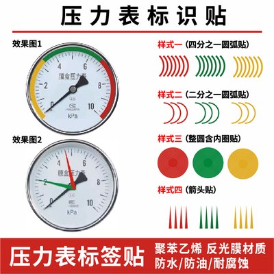 压力表标识指示贴黄绿红蓝箭头贴