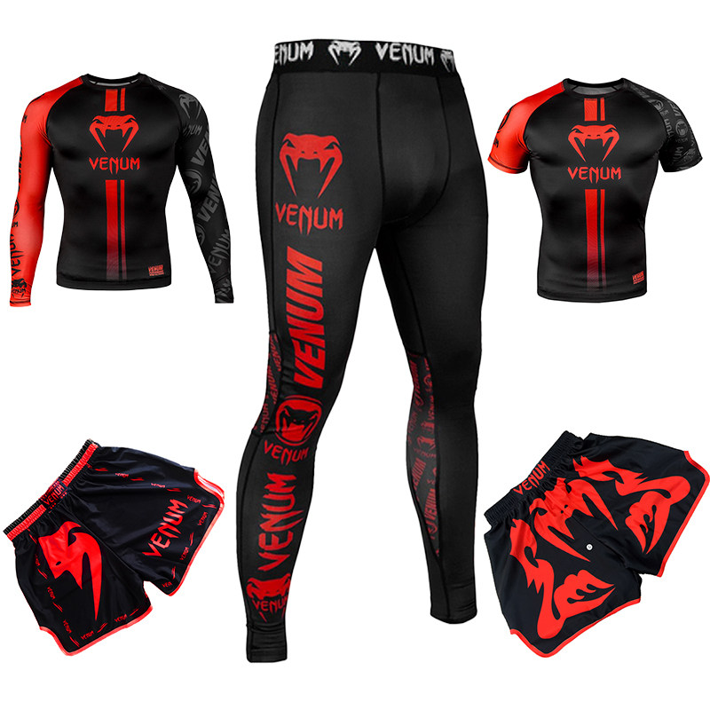 毒液UFC格斗拳击四件套装男运动健身MMA搏击短裤训练服速干衣长袖