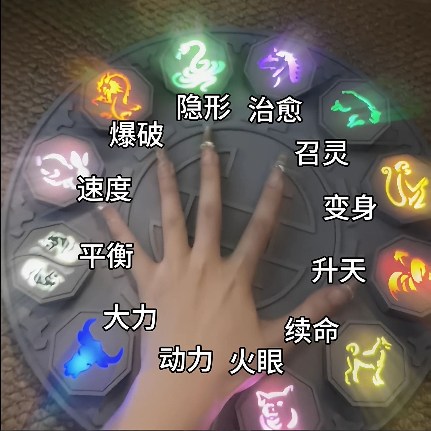 十二生肖符玩具儿童成龙历险记十二生肖符石转盘摆件全套12枚发光