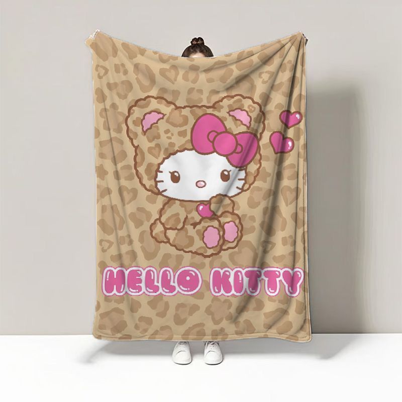 hellokitty毯子甜酷豹纹凯蒂猫卡通法兰绒美拉德风毛毯披肩空调毯