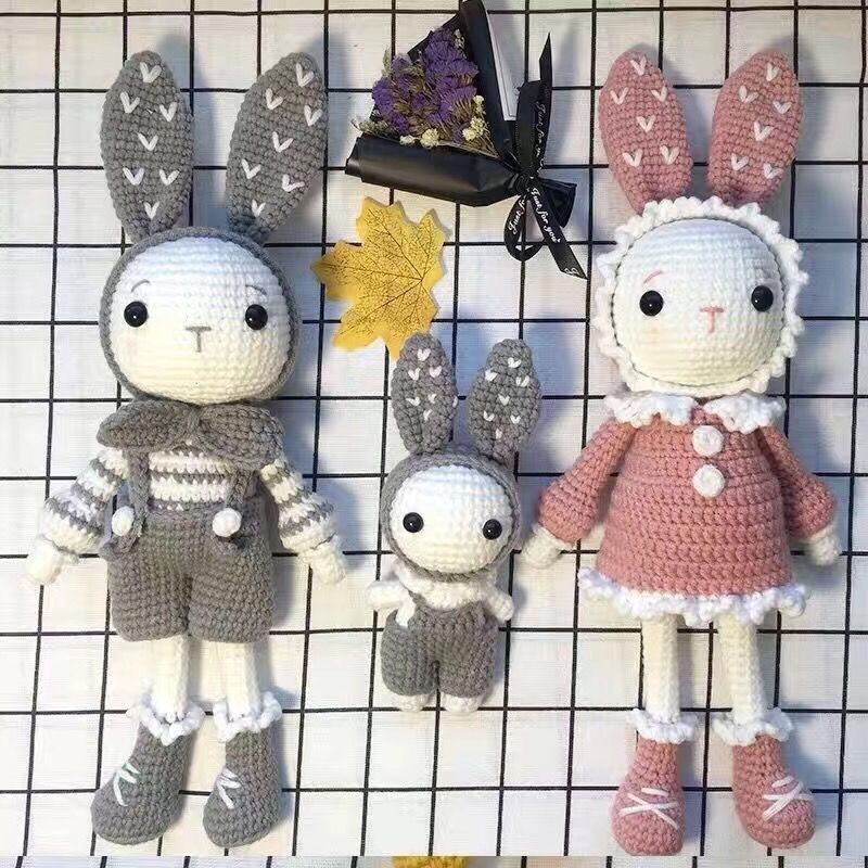 钩花手工diy材料包小兔子钩织材料包手工编织玩偶diy材料包钩针毛