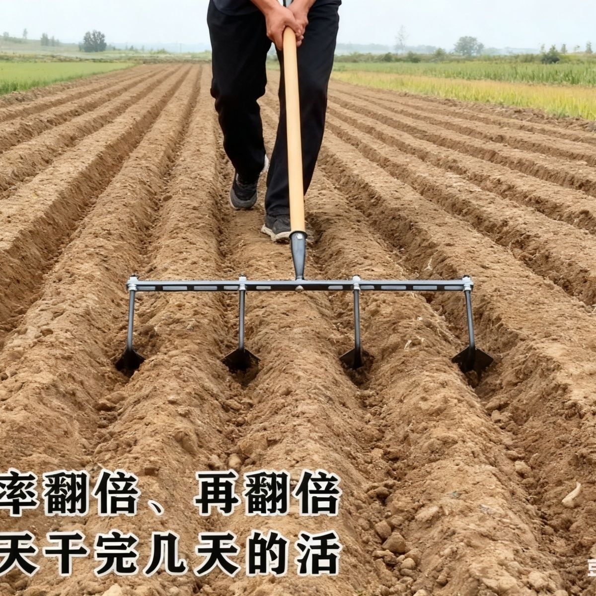 人工挖沟神器三角锄可调开沟多头三角锄挖沟神器双头锄头可调节行