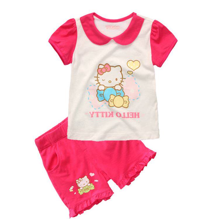 HelloKitty Children's clothing summer girl Thin section Doll collar Short sleeved suit pure cotton Two piece setin the Children/Baby/Family fitted , Set  category - from Buy2taobao.com to provide professional Taobao agent buy service