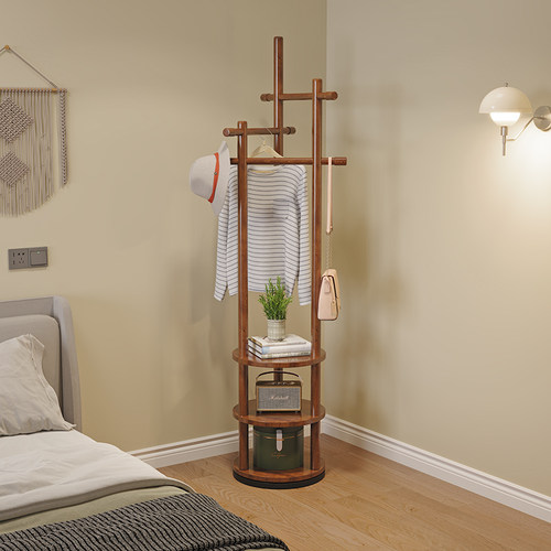 实木旋转衣帽架落地衣架卧室家用置物架立式衣服架子客厅挂衣架子