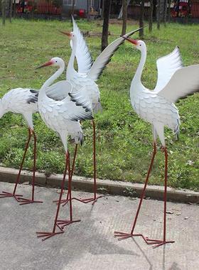 户外铁艺白鹭仙鹤大型园艺落地摆件庭院别墅花园草坪装饰仿真动物