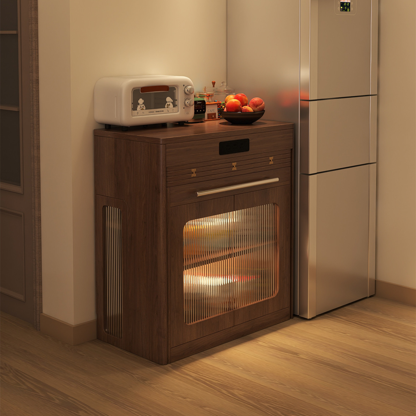 奢屋家具 全实木可伸缩岛台餐桌一体小户型多功能折叠餐桌餐边柜