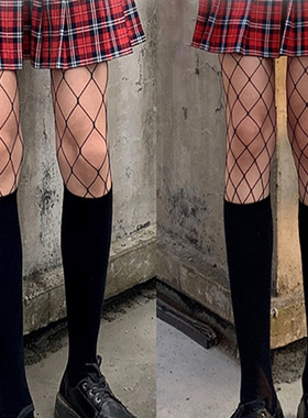 严选夜间教习室渔网袜白色jk丝袜春秋款女薄款ins黑丝大网格袜子