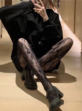 严选日系jk花纹渔网袜ins潮丝袜女黑色性感黑丝连裤袜子
