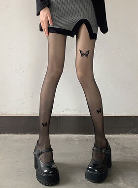 超薄新款黑色蝴蝶结丝袜女性感黑丝纯欲连裤袜可爱jk