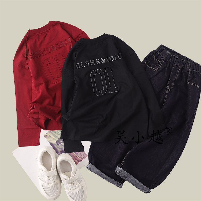 吴小越w1933男童春装圆领套头绣花棉t恤长袖中大童儿童打底衫洋气,童装/婴儿装/亲子装,T恤,淘宝优惠券,粉丝福利购,淘宝优惠卷