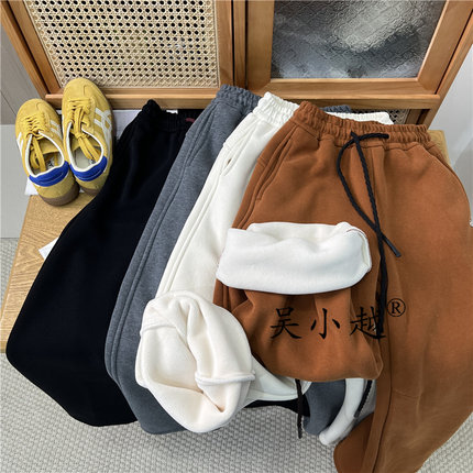 吴小越W1897男童加绒加厚冬款儿童长裤男孩卫裤休闲灰色运动裤