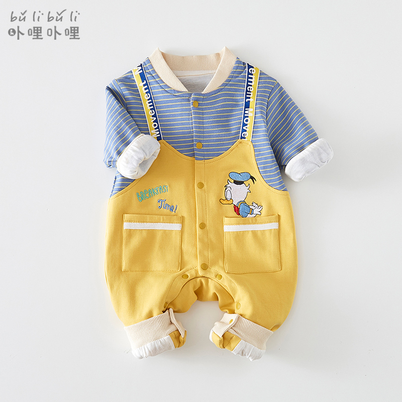 男宝秋季假两件棒球服连体衣