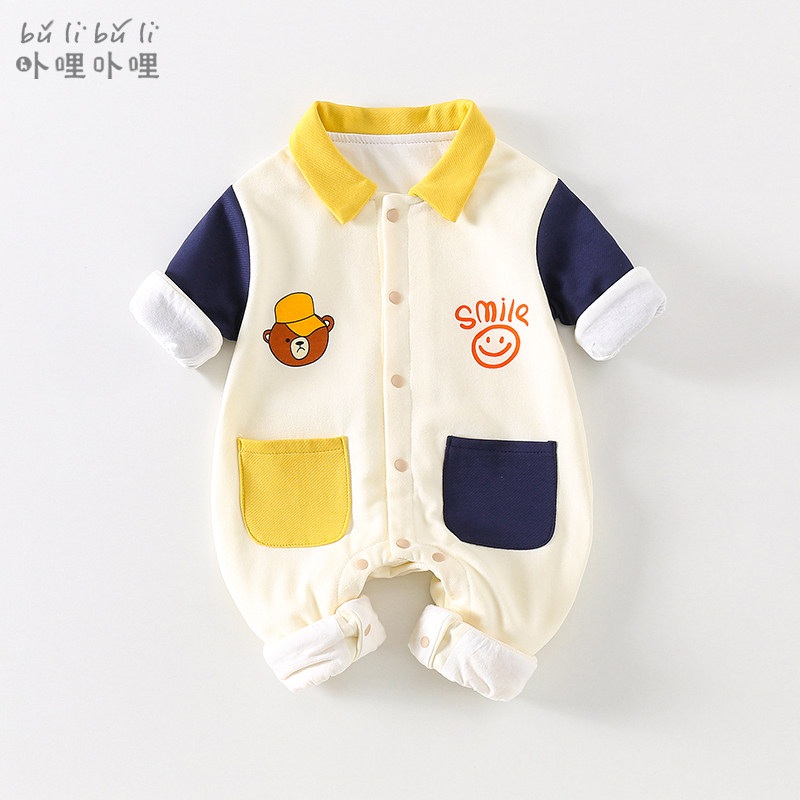 新生婴儿衣服春装棒球服外套男宝宝韩版洋气小熊连体衣春秋外出服
