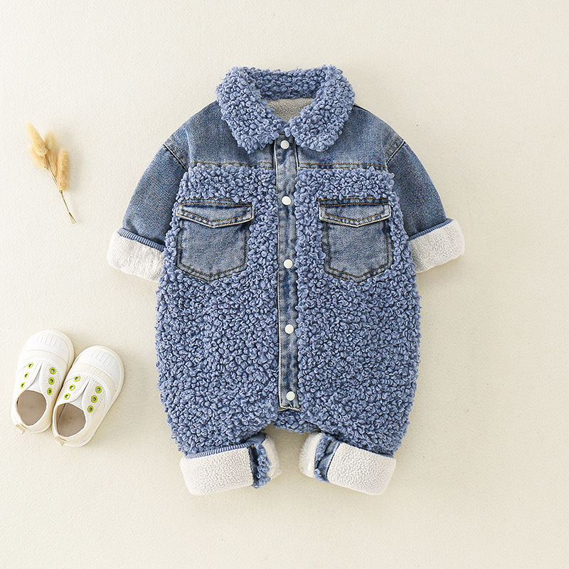 男3女宝宝秋冬装0一1岁6个月新生婴儿衣服秋冬套装帅气牛仔连体衣