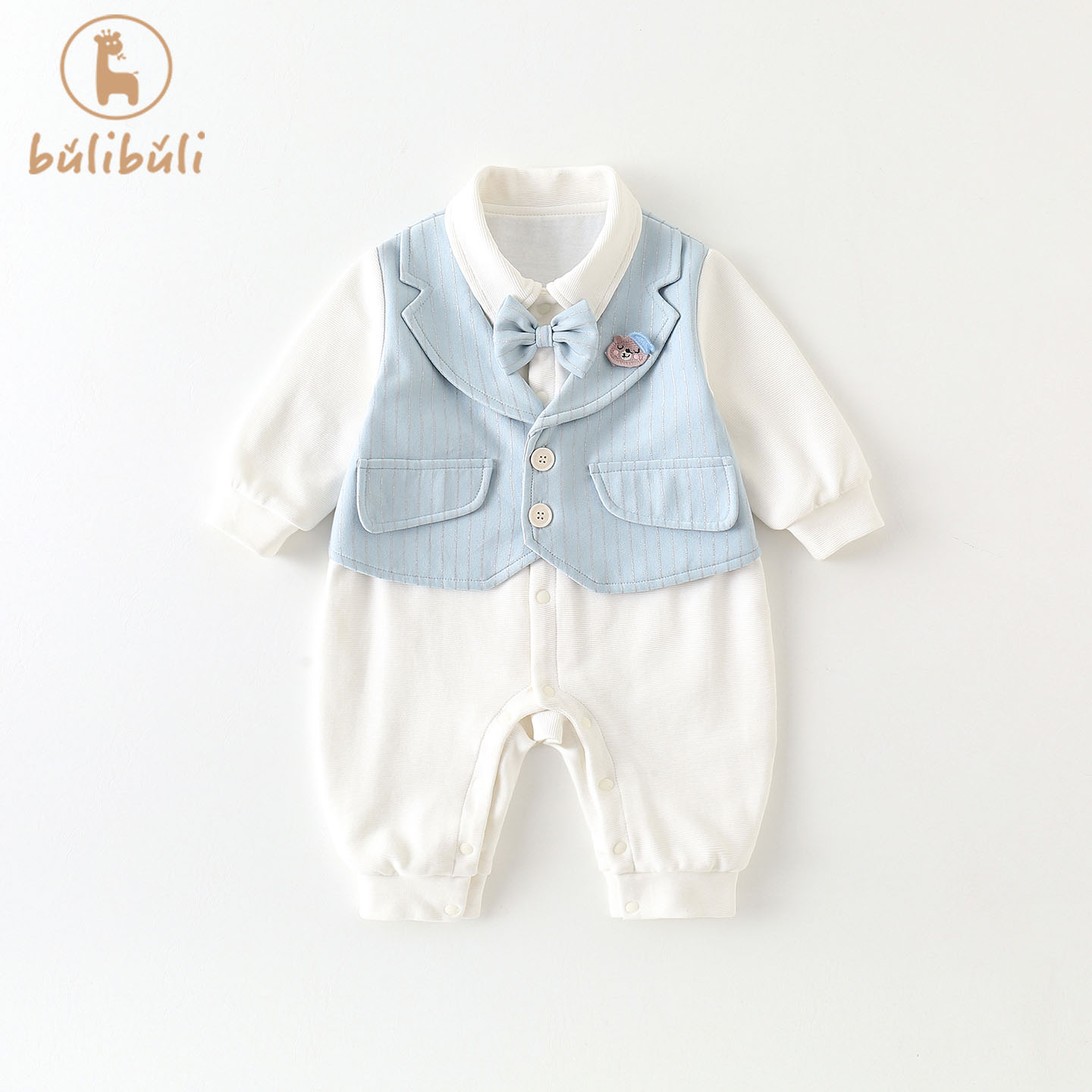 婴儿衣服秋装外套男宝宝学院风连体衣满月百天哈衣秋季外出爬爬服